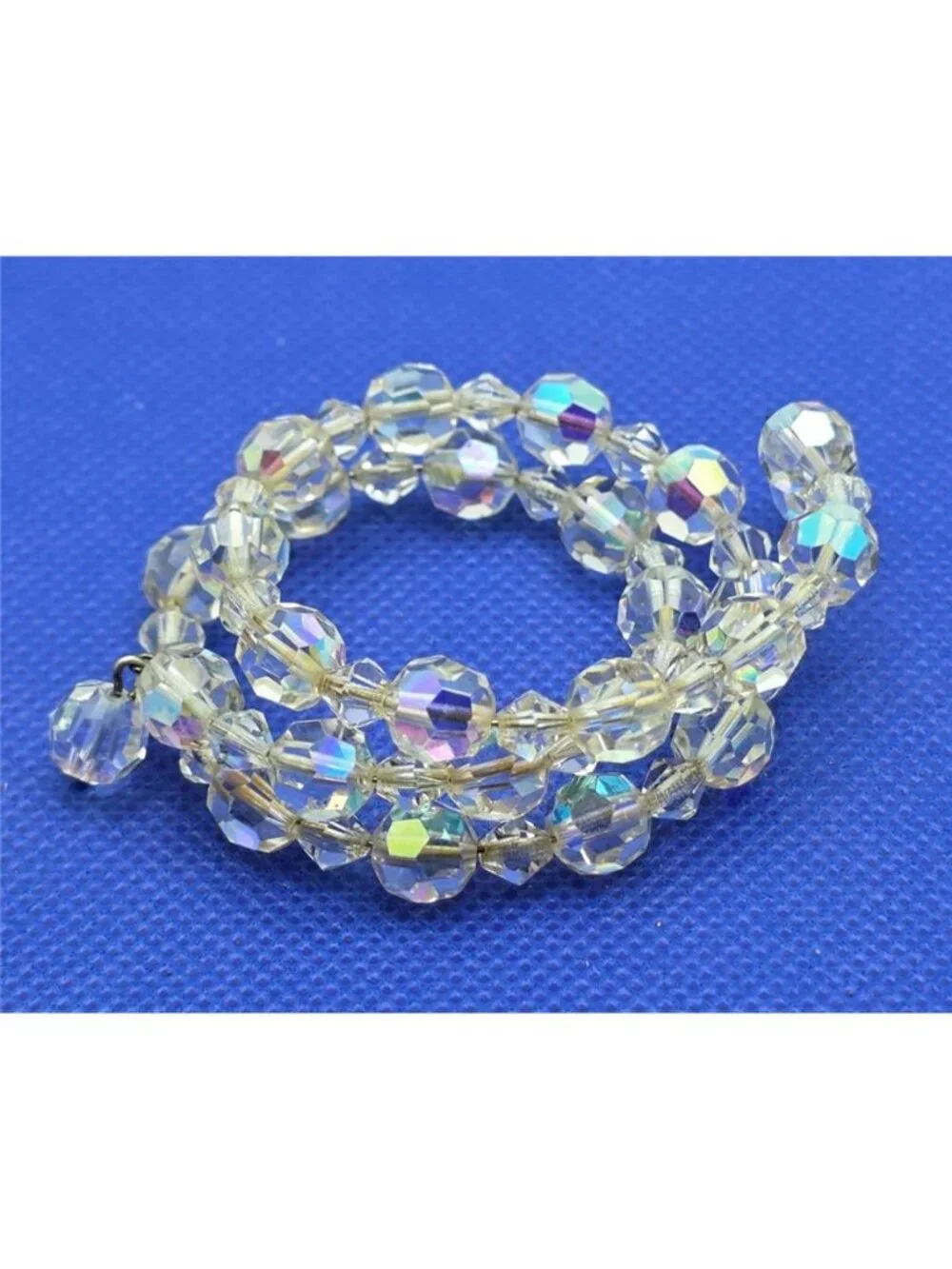 Clear AB Crystal Beaded Coil Wrap Bracelet 8mm Memory Wire 15.5in